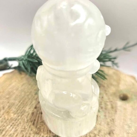 Premium Grade Nature Selenite Hand Carved 4" Fortune Cat Figure - Picture 3 of 10